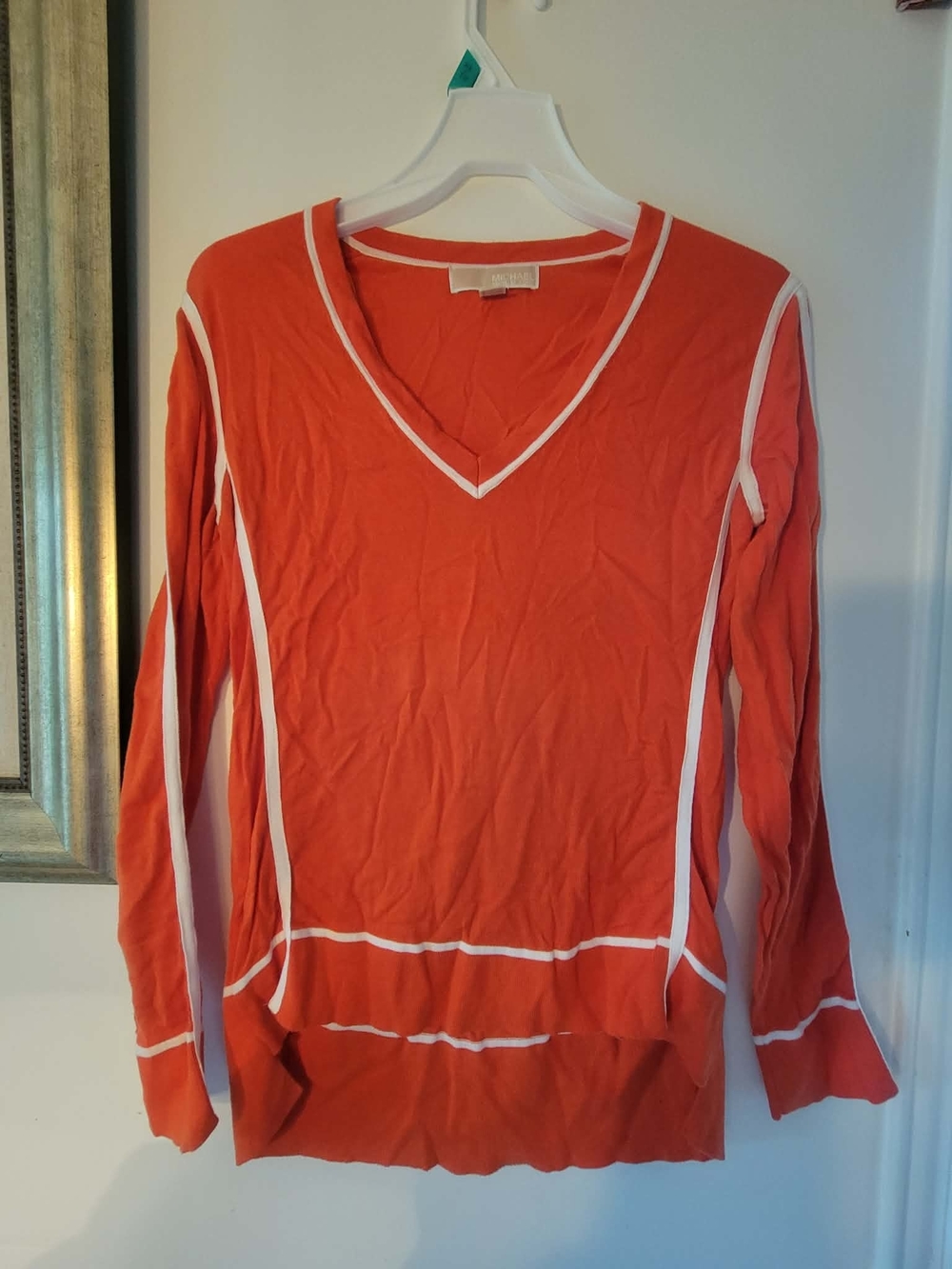 MICHAEL Michael Kors Orange V-Neck Top with White Trim
